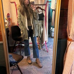 Abercrombie & Fitch Tan Trench Coat with Pink Fur Trim